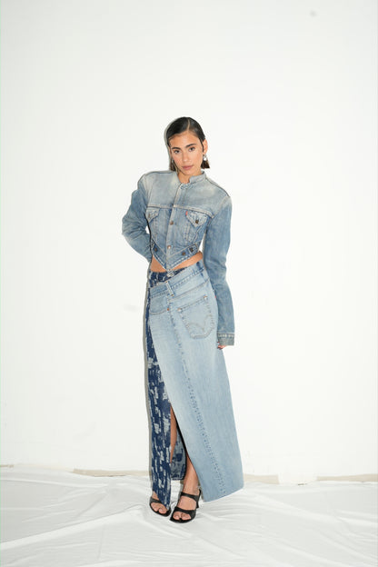 LONG SKIRT SIDE DENIM